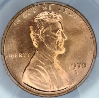 1970 - S Small Date Lincoln Memorial 1¢ Copper Usa Penny.  Graded Ms65 Red Pcgs.