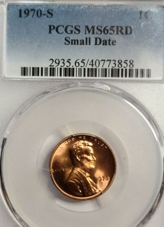 1970 - S Small Date Lincoln Memorial 1¢ Copper USA Penny.  Graded MS65 RED PCGS. 3