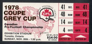 1978 Cfl Toronto Football Grey Cup Ticket