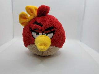 Angry Birds Plush Female Red Bird Stuffed Animal Gold Bow 9.  5 "