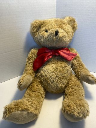 Chrisha Playful Plush Brown Teddy Bear Plush Stuffed Animal Vintage Red Bow 1988
