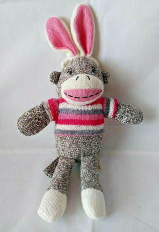 Dan Dee 11 " Sock Monkey Pink Shirt Rabbit Ears Plush Stuffed Animal