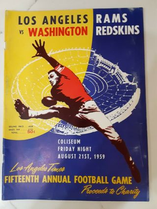 1959 La Rams Vs Washington Redskins - 15th Annual Football Game Souvenir Program