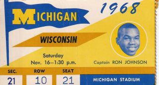 1968 University Of Michigan Vs University Of Wisconsin Football Ticket Stub