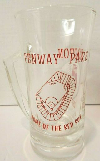 Boston Red Sox Fenway Park Beer Mug Clear Glass With Red Lettering 6 " Tall