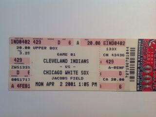 Cleveland Indians 100 Years At Jacobs Field Game 1 Ticket.  Vs White Sox.