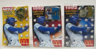 1992 Griffey Jr.  Mcdonalds Tack Pins & Cards Set Of 3 In Packages