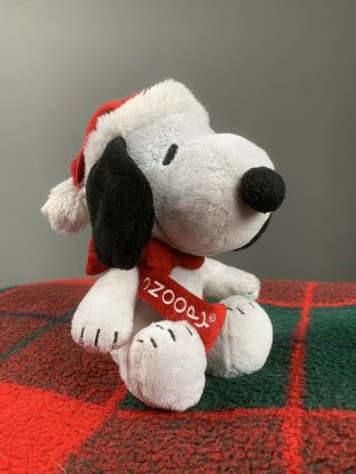 Snoopy Peanuts Christmas 5 1/2 " Plush Doll Red Scarf & Santa Hat Near