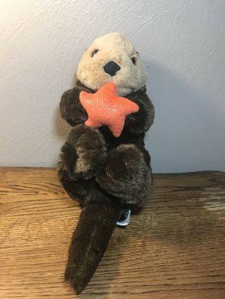 Sweet Unipak Brown Sea Otter Holding An Orange Sea Star Plush 14 "