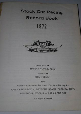 1972 NASCAR Record Book Auto Racing Stock Car Racing 3