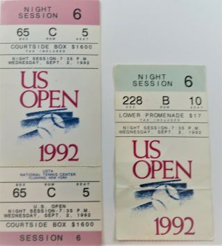 Tennis Us Open 1992 Ticket & Stub (one Complete Ticket) - (one Is Stub Only)