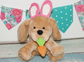 Animal Adventure Brown Puppy Dog Lab Carrot Easter Pink Bunny Ears Plush Toy