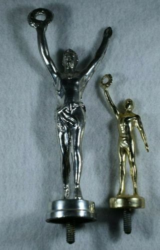 2 Rare Vintage Metal Roman - Olympian Trophy Toppers - 6 & 3 3/4 In - Old Stock