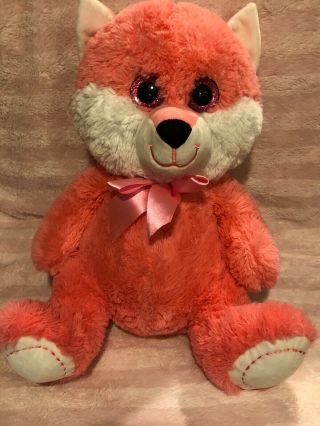 Best Made Toys Int.  Pink Fox Big Glitter Eyes Pink & White Plush 20 Inch Toy.