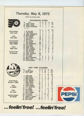 5/8 1975 Hockey Program Philadelphia Flyers NY Islanders Stanley Cup Playoffs 3