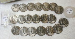 1 Roll Of 20 Coins 1982 D Lustrous Bu Kennedy Halves In A Plastic Tube 1982d