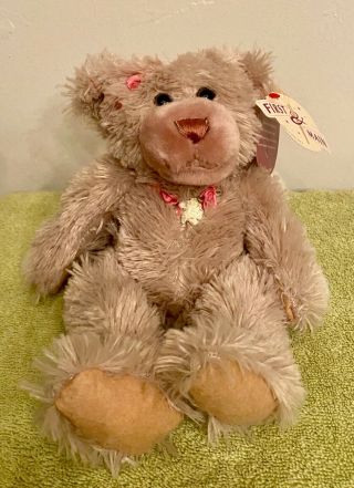 First & Main Plush Tan Fuzzy Angel Bear Pink Roses White Wings Teddy 9 " Tall
