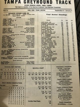 Tampa Greyhound Track Past Performance Book 1982 - 83 Season 2