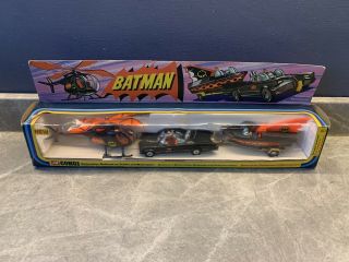 Vintage 1976 Batman Corgi Batmobile,  Batboat On Trailer Batcopter Gift Set Gs 40
