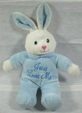 Dandee Plush Blue & White Bunny Sings " Jesus Loves Me " 13 " Stuffed Toy