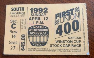 Nascar 1992 First Union 400 Ticket Stub Davey Allison 15th Win