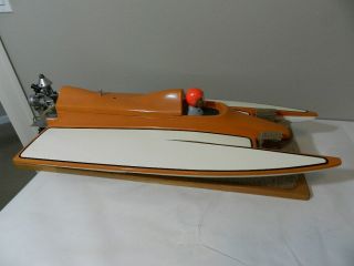 Remote Control Toy Hydroplane With K&b Gas Outboard - Vintage Model Boat W/ Motor
