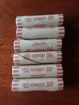 6 Rolls Of Gem Bu 1960d Small Date Pennies In Bank Crimped Rolls.  Obw