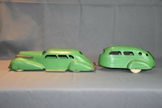 Rare Vintage Wyandotte Lasalle Pressed Steel Car W/ Camper - Green