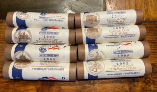 2009 (p&d) Lincoln Cent U.  S.  Wrapped 8 Roll Set,  2010 P D Rolls