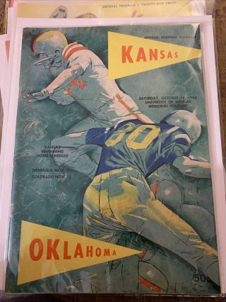 1960 Oklahoma Sooners Kansas Jayhawks Football Program Ou Ku Norman Lawrence