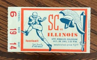 Sc Vs Illinois Oct.  28,  1961 Los Angeles Coliseum Football Ticket Stub