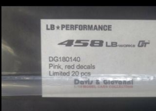 1/18 DAVIS GIOVANNI FERRARI LB PERFORMANCE 458GT PINK,  RED DECALS N MR BBR FX 6