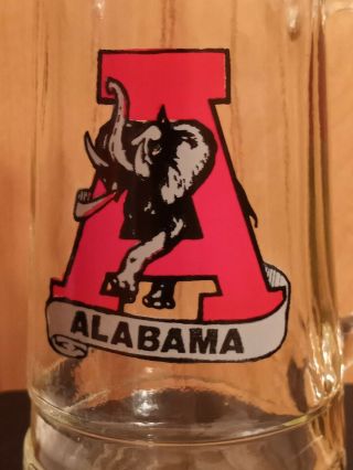 Alabama Crimson Tide Football Vintage Handled Clear Glass Drinking Mug Roll Tide