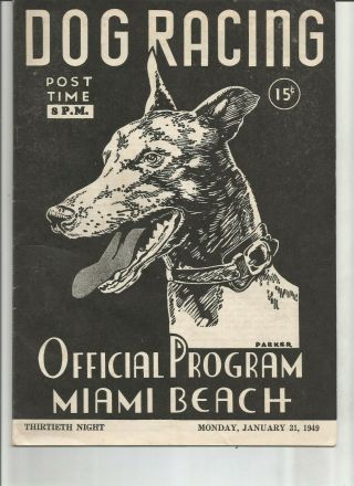 Greyhound Official Vintage Racing Program Miami Beach,  Jan.  31,  1949,  Black Cover