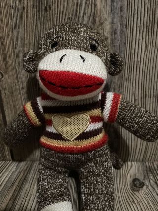 Dan Dee Sock Monkey Plush Valentines Day Silver Heart Brown Stuffed Animal