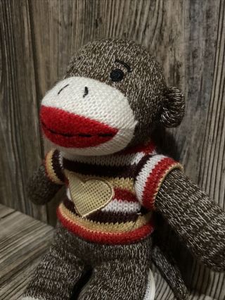 Dan Dee Sock Monkey Plush Valentines Day Silver Heart Brown Stuffed Animal 3