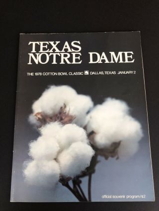 1978 Cotton Bowl Football Program Texas Longhorns V Notre Dame Irish Joe Montan