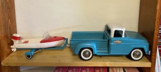 Vintage 1961 Tonka Step Side Pickup With Boat,  Motor,  Trailer And Box