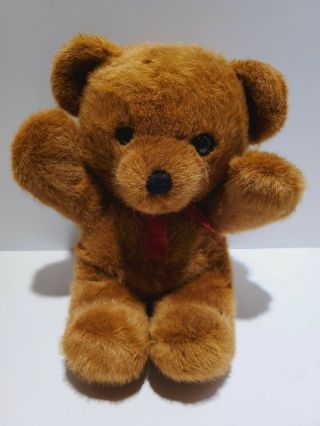 Teddy Bear Dakin Cuddles Pillow Pets Brown 1979 Plush 16” Maroon Bow