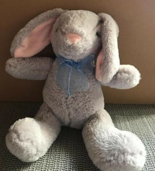 Dan Dee 13 " Bunny Rabbit Plush Stuffed Animal Toy Gray Blue Bow Floppy Ears