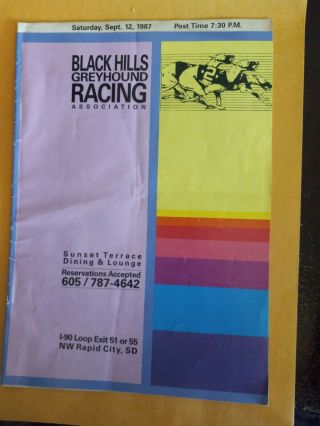 1987 Black Hills Greyhound Racing - Dog Racing Program - Sept 12,  1987