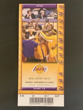 2009 Lakers Vs Nets Nba Ticket: Kobe Bryant 30 Points