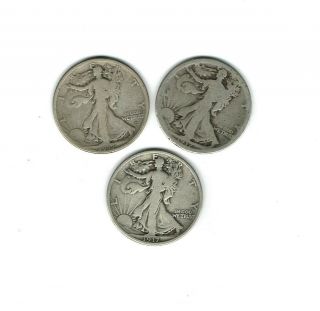 1917 1917 - D Rev 1917 - S Obverse Liberty Walking Half Dollar 3 Coins