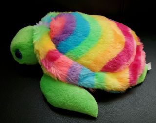 Wishpets Soft " Rainbowsoft Turtle " Green With Rainbow Stripes Plush 10 "