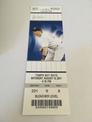 Jorge Posada Hr 271 Home Run August 13 2011 8/13/11 Yankees Rays Full Ticket