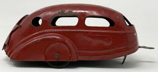 Vintage 1930 ' s Wyandotte Pressed Steel Red LaSalle Sedan and Camper Trailer Car 5