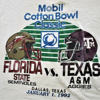 Vintage 1992 Mobil Cotton Bowl Classic Shirt Florida State Vs Texas A&m
