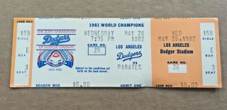 Dusty Baker 1,  500th Hit 1500 May 26 1982 5/26/82 Dodgers Pirates Full Ticket