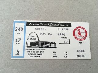 Norm Charlton First Save 1 May 6 1990 5/6/90 Cardinals Reds Ticket Stub