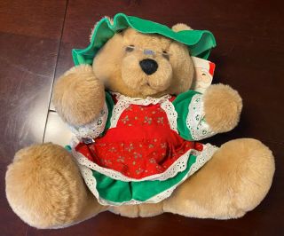 Vintage 1986 Dakin Mrs.  Santa Claus Bear Plush Christmas Stuffed Animal Red Lace
